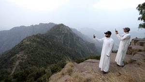 Tourists visiting Saudi Arabia's Aseer region, which contains the kingdom's tallest peak