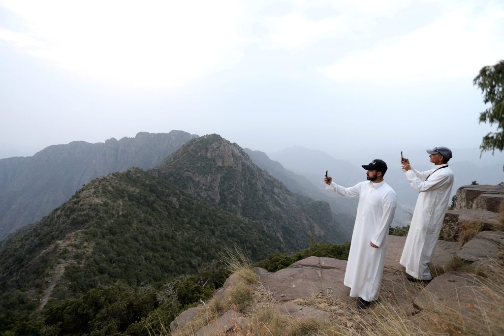 Tourists visiting Saudi Arabia's Aseer region, which contains the kingdom's tallest peak