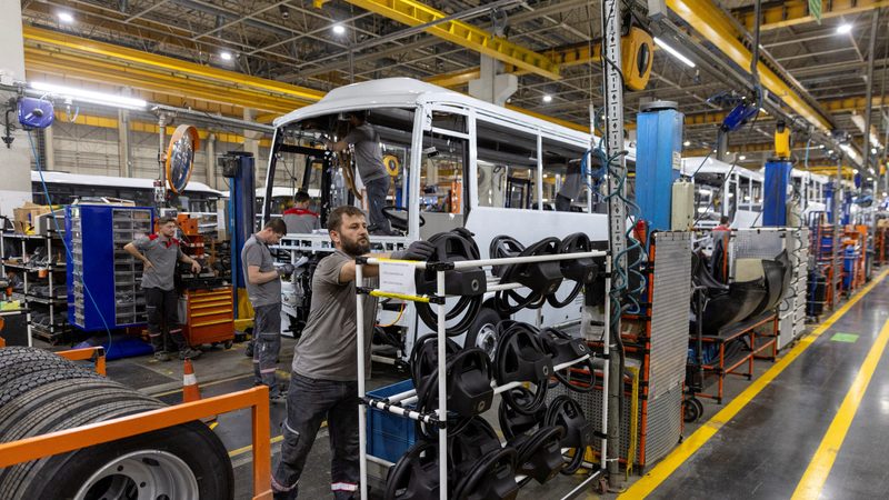 Turkey UK trade: A bus production line at a factory in Arifiye, Sakarya province. Vehicles are one of Turkey's main exports