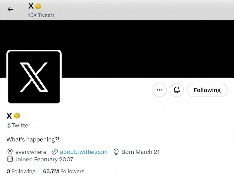 Twitter's official page with an ‘X’ on the profile image appeared this week