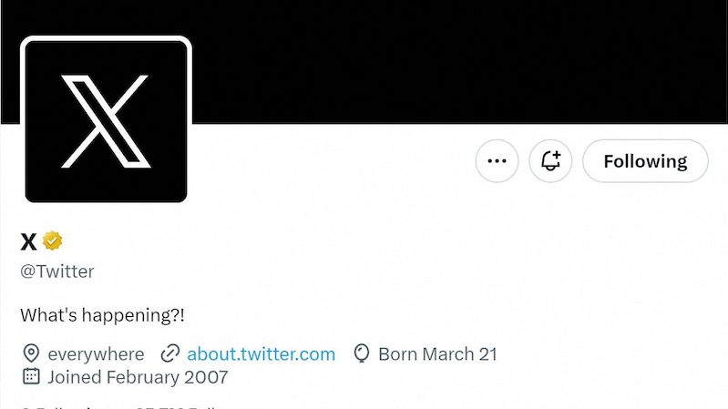 Twitter's official page with an ‘X’ on the profile image appeared this week