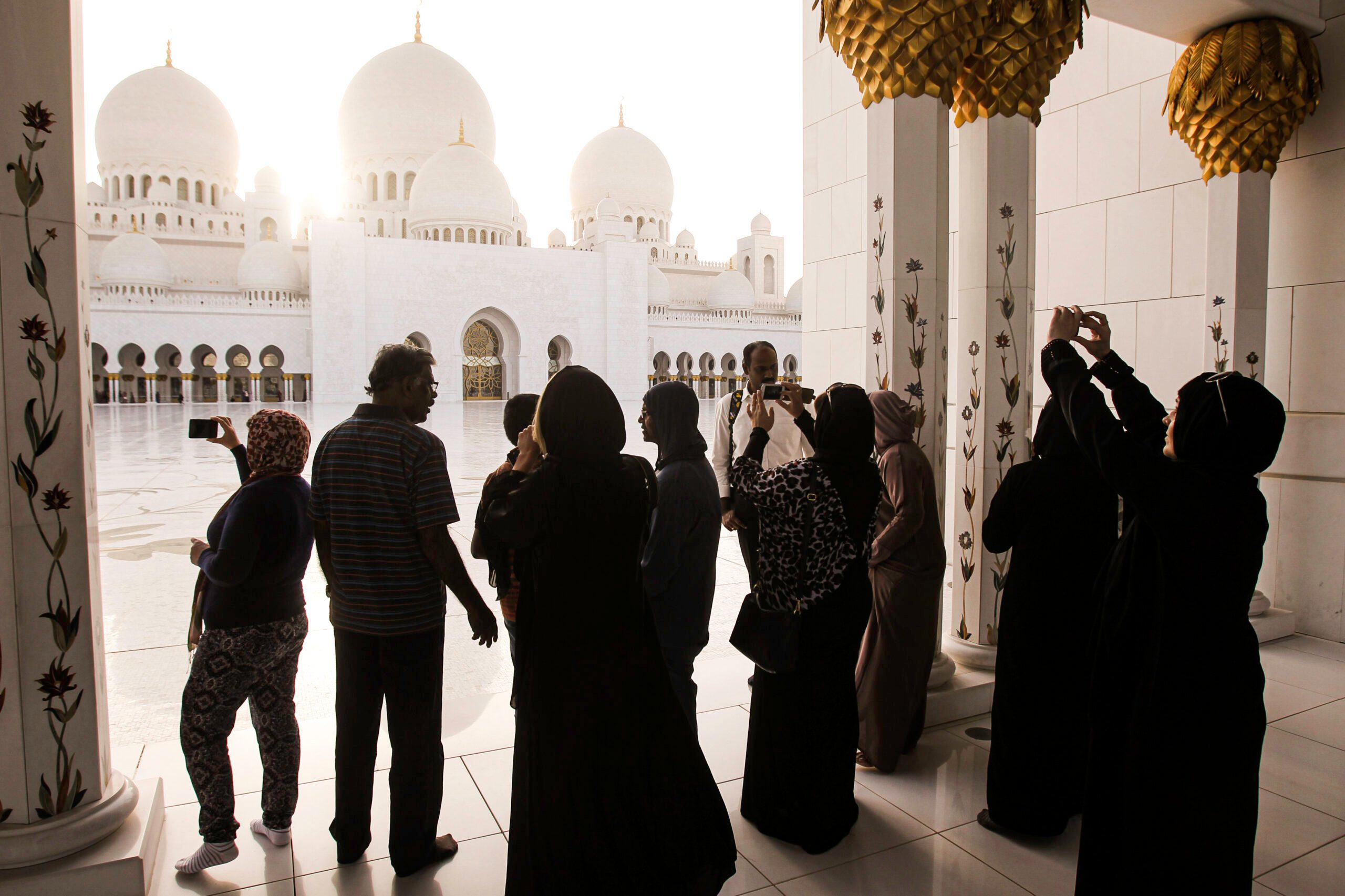 Tourists visiting Sheikh Zayed Mosque in Abu Dhabi. The UAE contains 399 of the GCC's 837 official tourist sites