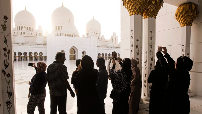 Tourists visiting Sheikh Zayed Mosque in Abu Dhabi. The UAE contains 399 of the GCC's 837 official tourist sites
