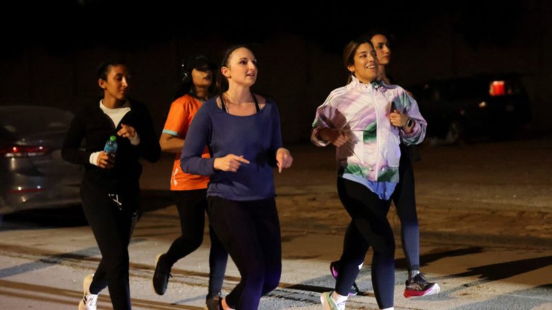 Women jog in a public park in Riyadh. Increasing the Saudi population's fitness is one of the Vision 2030 goals