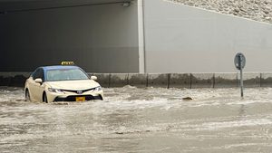 Taxi in UAE caught in flooding