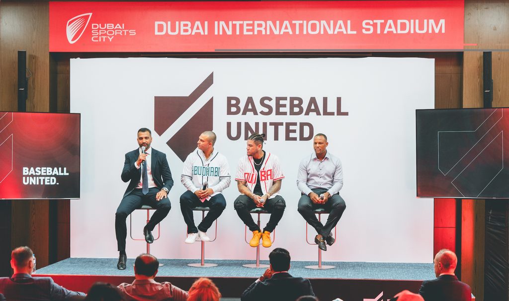 Baseball United CEO Kash Shaikh (left) launches Dubai Wolves and Abu Dhabi Falcons, the first professional baseball franchises in the Gulf