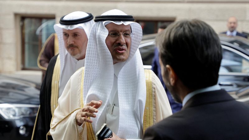 Saudi minister of energy Prince Abdulaziz bin Salman Al-Saud at an Opec meeting in June. Saudi non-oil exports have fallen by 45% in a year