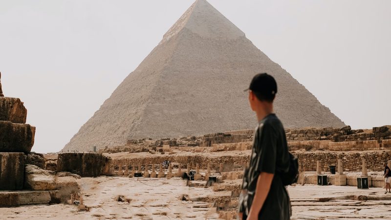 A tourist visits the Pyramids in Egypt