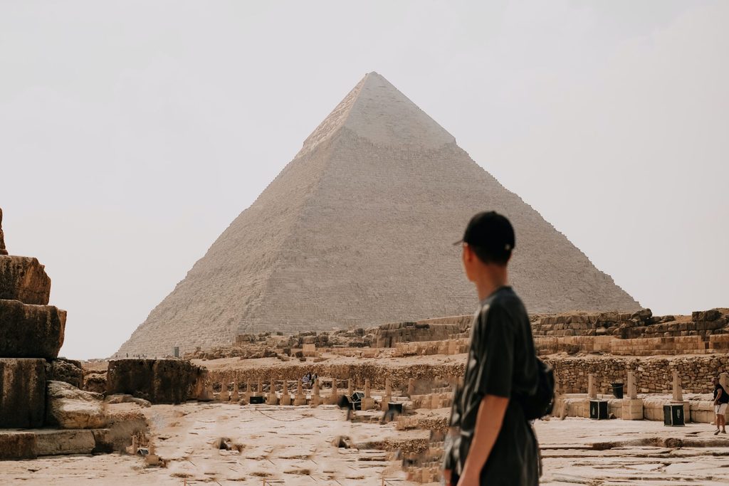 A tourist visits the Pyramids in Egypt