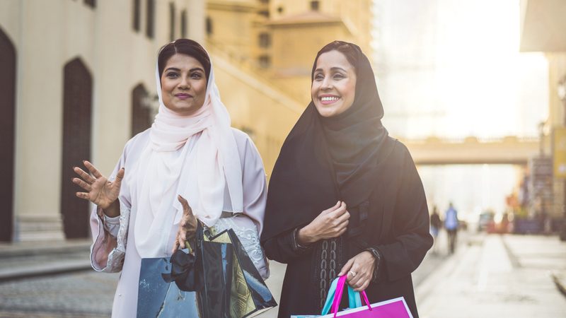Two Muslim women shopping