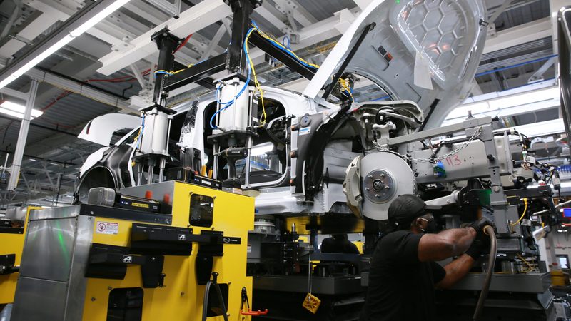 Workers at the Lucid Motors plant in Arizona. PIF is Lucid's main investor and the company is building its first factory outside the US in Jeddah