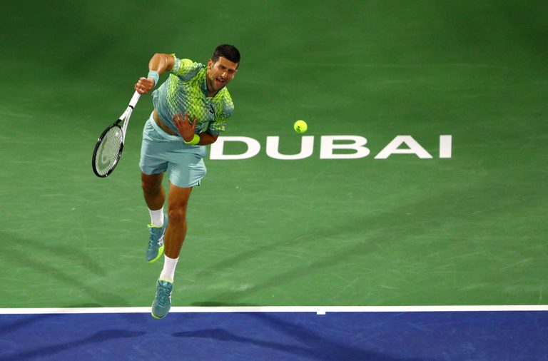 Novak Djokovic in action at the Dubai Tennis Championships. The Serbian champion describes the emirate as his second home