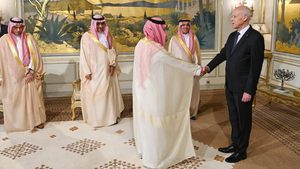 Tunisian President Kais Saied meets with Saudi minister of finance Mohammed al Jadaan.