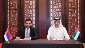Tomislav Momirovic, Serbia’s trade minister, with his UAE counterpart Dr Thani bin Ahmed Al Zeyoudi at the trade talks