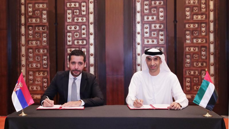 Tomislav Momirovic, Serbia’s trade minister, with his UAE counterpart Dr Thani bin Ahmed Al Zeyoudi at the trade talks