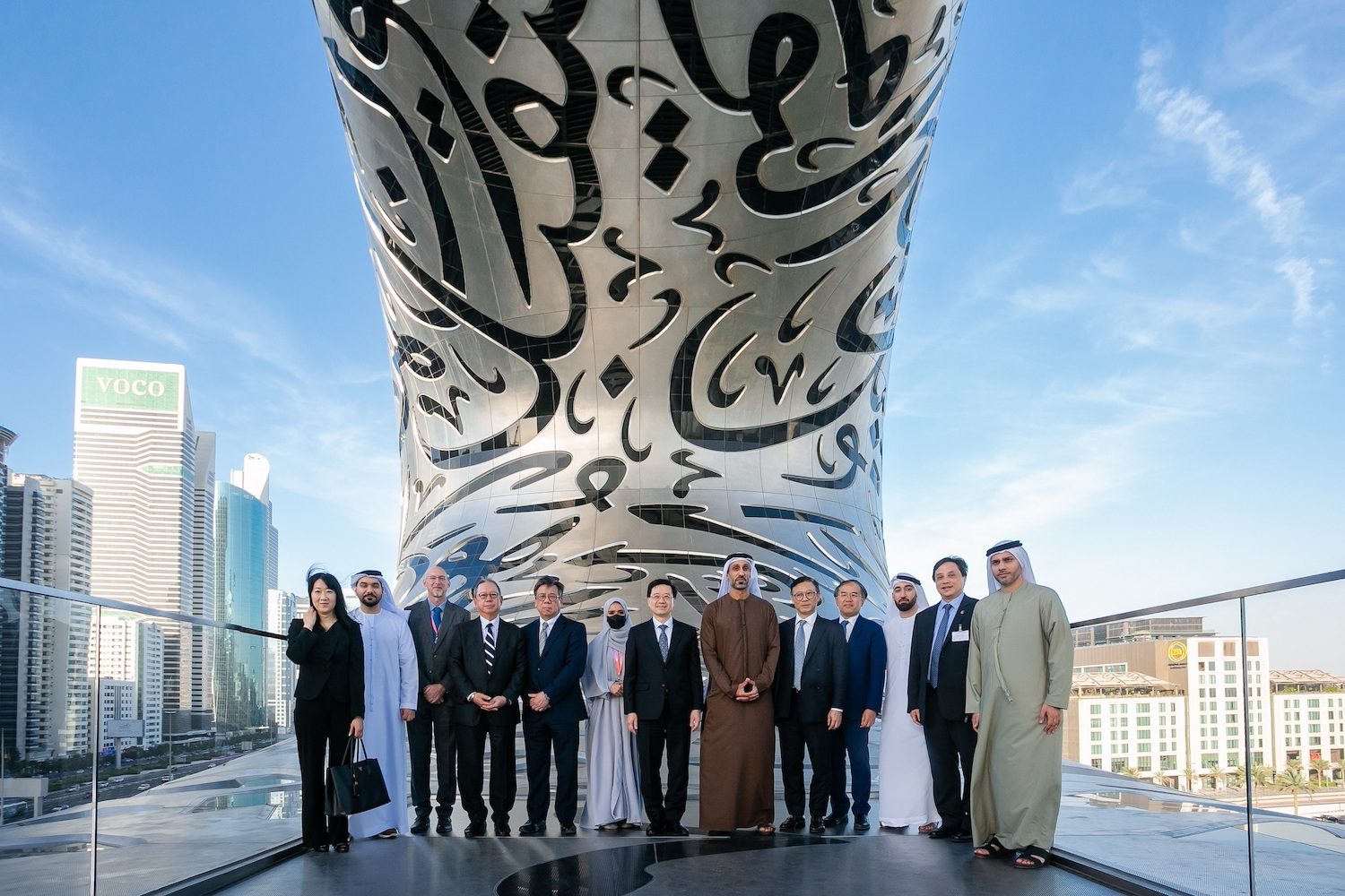 Hong Kong chief executive John Lee (centre) visited Dubai’s Museum of the Future in February