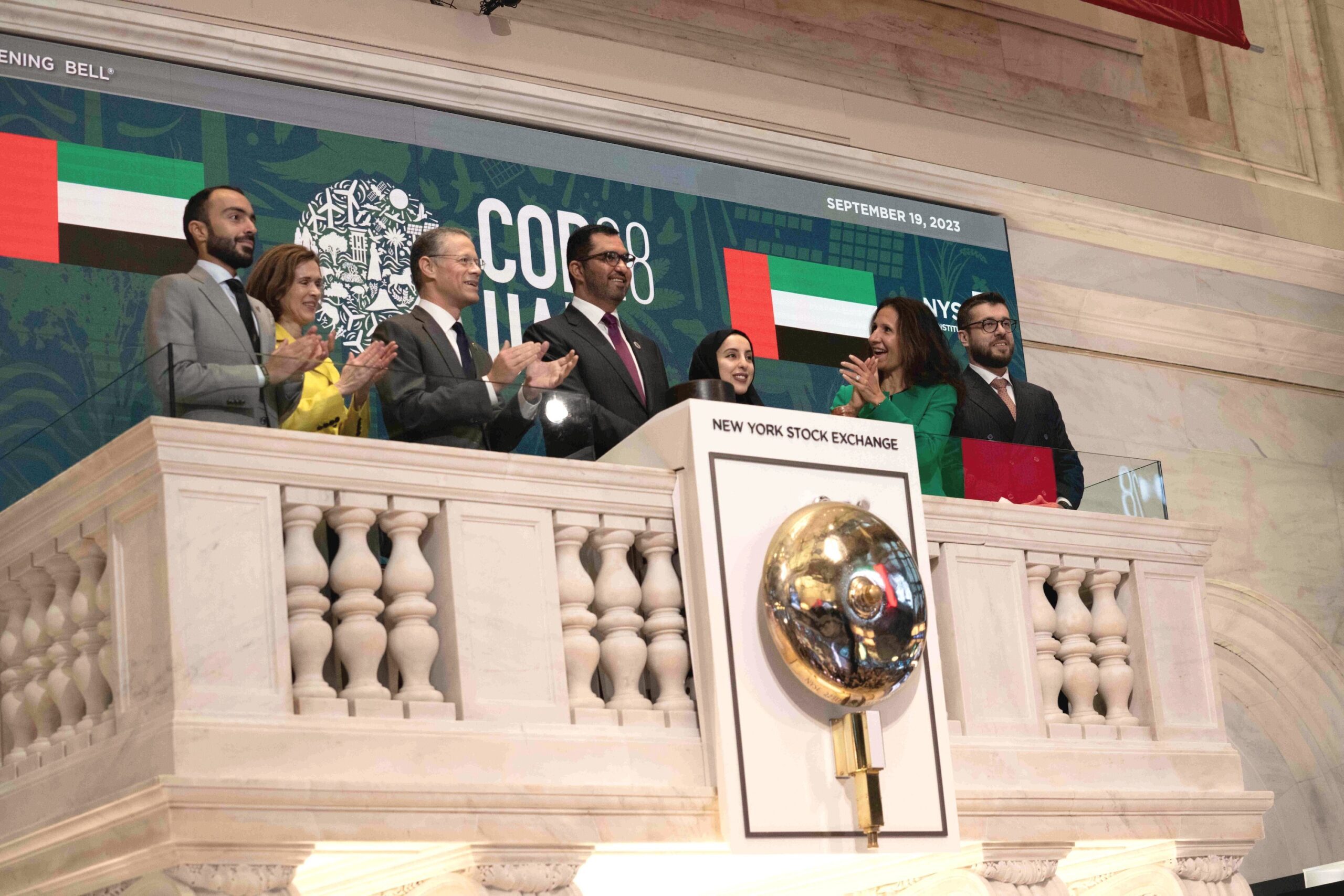 Dr Sultan bin Ahmed Al Jaber, Cop28 president-designate, opened trading on Wall Street at the New York Stock Exchange on Tuesday