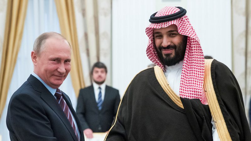 Russian President Vladimir Putin, left, with Saudi Arabia's Crown Prince Mohammed bin Salman