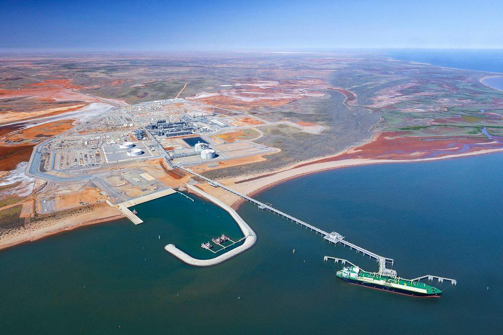 Chevron's Wheatstone LNG terminal in Western Australia. Workers have walked off the job in a dispute over pay and other issues