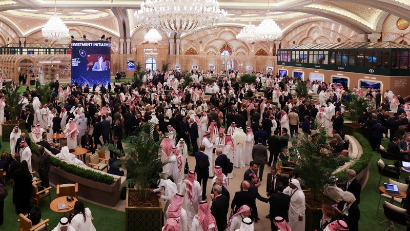 The lobby of the Exhibition and Conference Center of the Ritz Carlton Hotel in Riyadh on the opening day of last year's FII. This year is the event's seventh