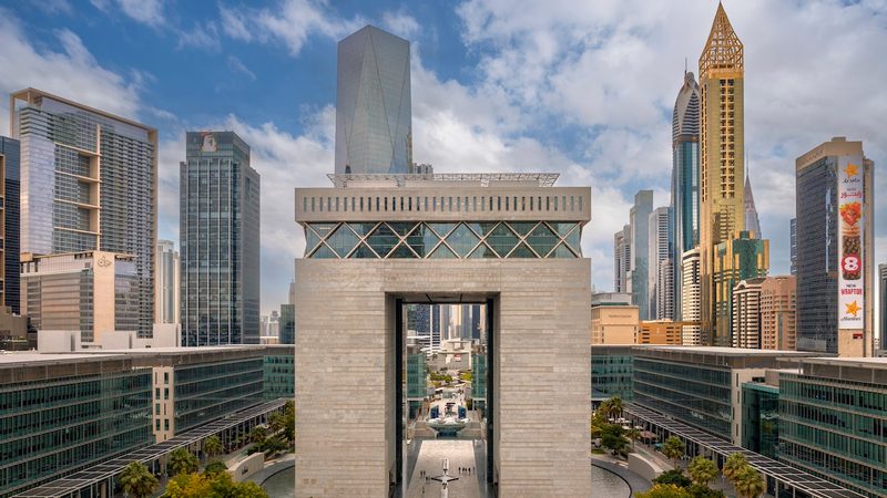 The DIFC Gate Building, as seen from a drone camera. The free zone opened in 2004