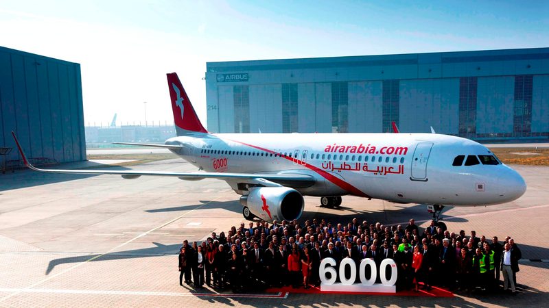 Air Arabia staff celebrating the delivery of the 6,000th Airbus. The low cost airline now plans to launch a route to London from the UAE