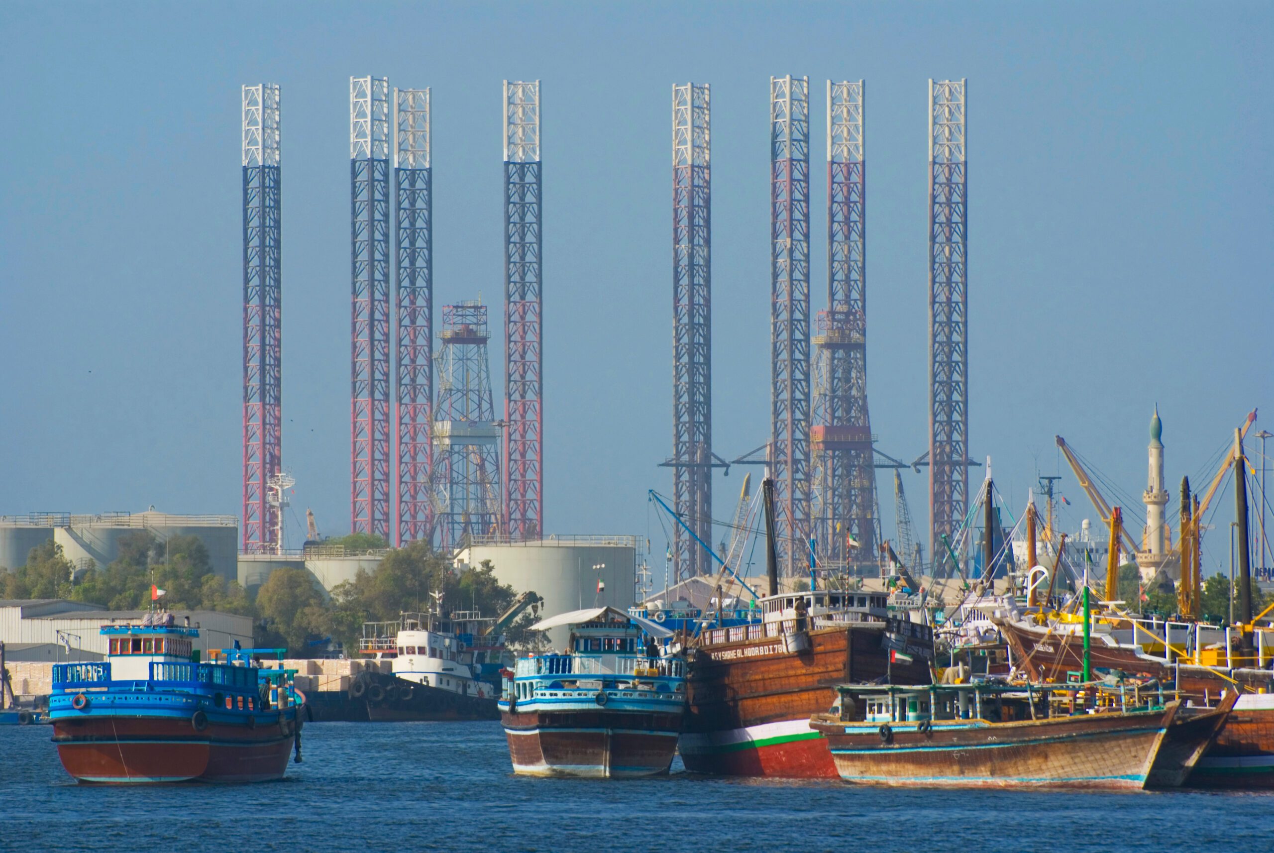 Oil rigs in the harbour in Sharjah.