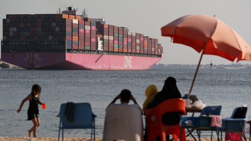A container vessel passes through the Suez Canal. The IMO hopes the Gulf region can help shipping decarbonise