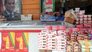 A vendor in a Cairo market. Egypt’s non-oil private sector contracted for the 35th consecutive month, according to S&P Global