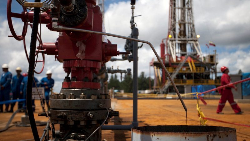 Crude oil drips from a well