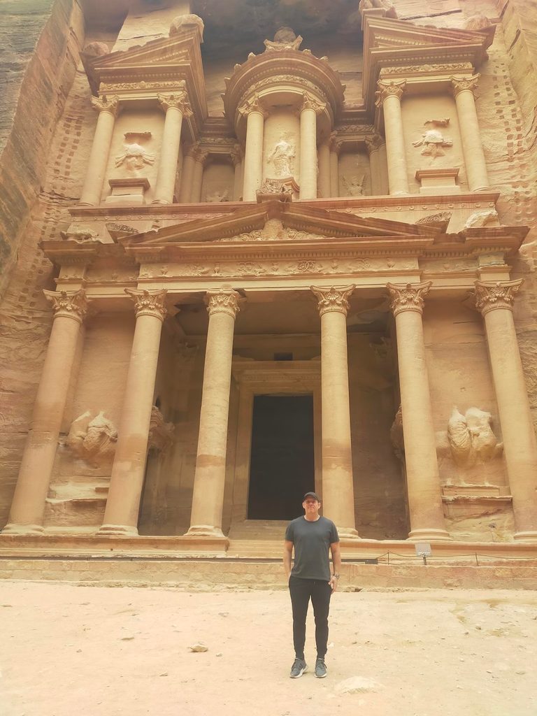 The Treasury at Petra, normally thronged with tourists, was sparsely attended on Andy's visit