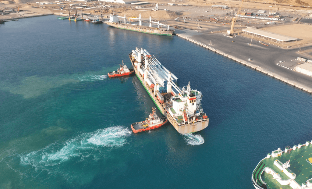 Neom Green Hydrogen Company received the first delivery of wind turbines last month at Neom port in northwest Saudi Arabia