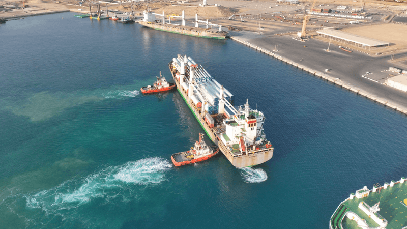 Neom Green Hydrogen Company received the first delivery of wind turbines last month at Neom port in northwest Saudi Arabia