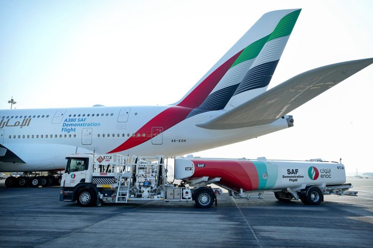 The A380 test flight. Emirates is investing $200 million in sustainable fuels research