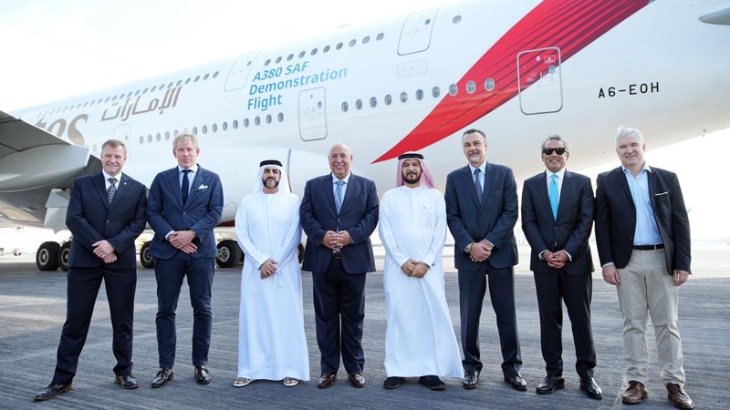 Executives from Emirates, Airbus and their partners at Wednesday's test flight in Dubai