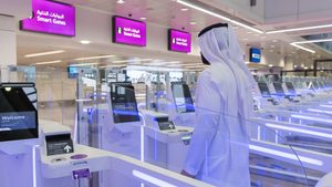 A passenger using a smartgate at DXB's terminal one. The airport handled 41.6 million passengers in the first half of 2023
