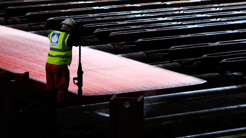 Steel in the rolling mill following the recommissioning of the works by Liberty Steel Group at the Dalzell steel plant in Motherwell in the UK. Liberty is one of the world's biggest steel producers