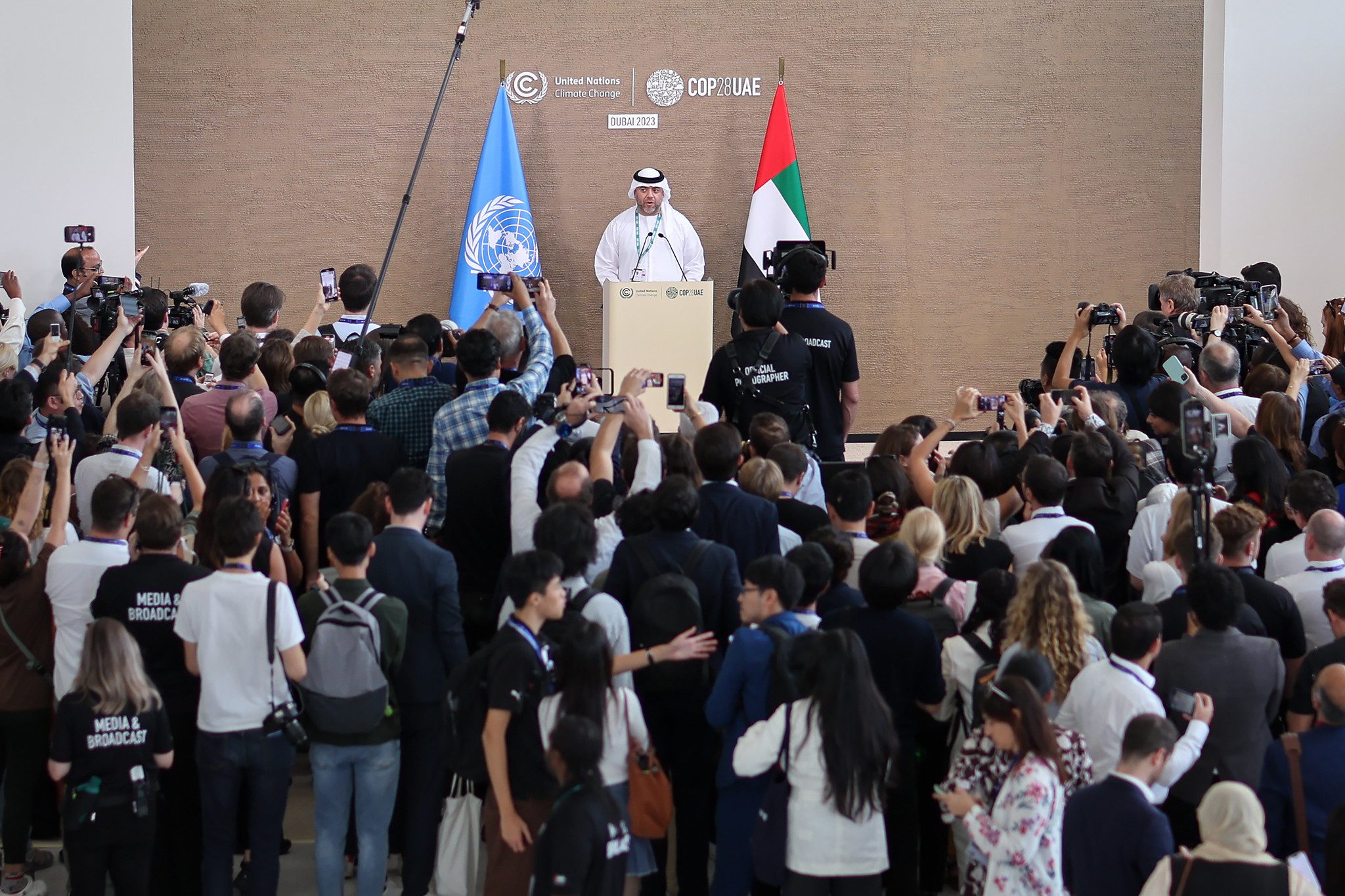 Cop28 Director General Majid Al Suwaidi talks to the media regarding progress on the Cop28 global stocktake