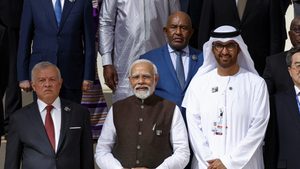 Jordan's King Abdullah II, left, India's prime minister Narendra Modi, centre, and Cop28 president Sultan Al Jaber
