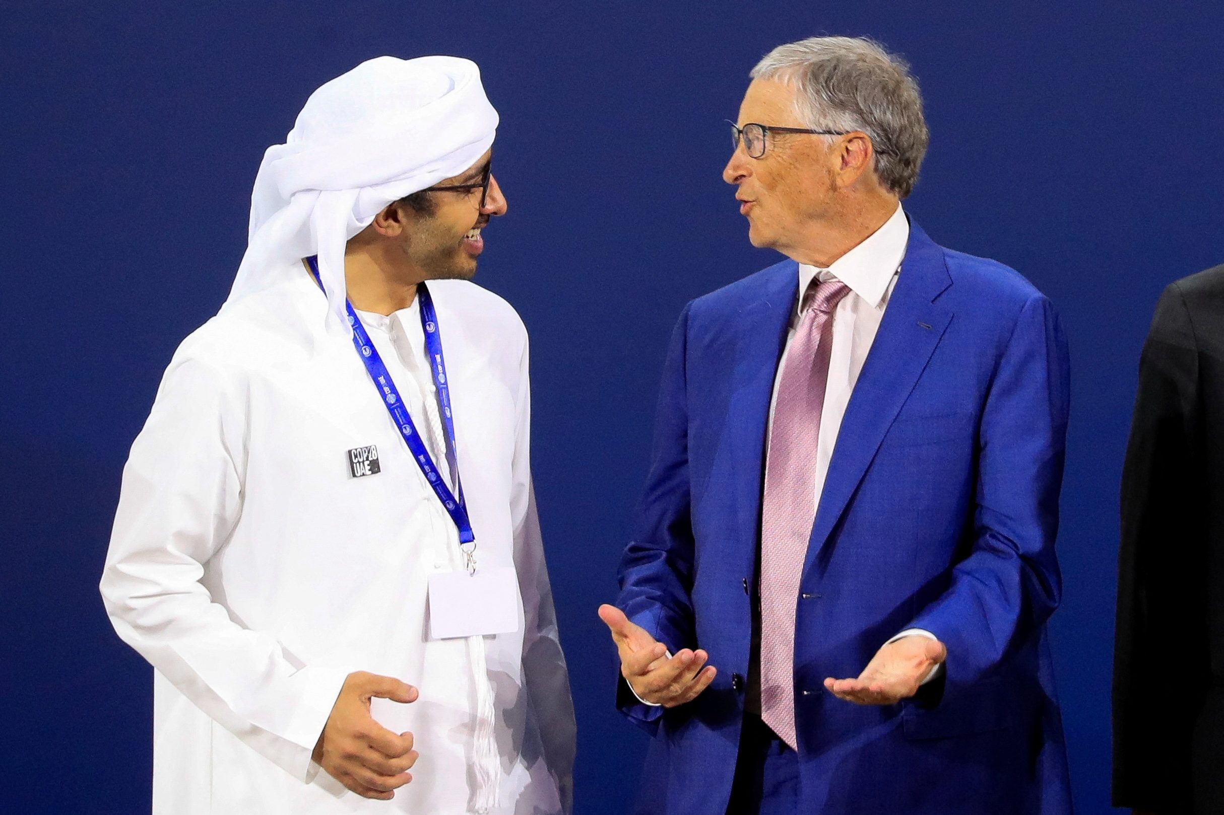 Co-founder of Microsoft, Bill Gates, with Sheikh Abdullah bin Zayed bin Sultan Al Nahyan at the Reaching the Last Mile Forum 2023