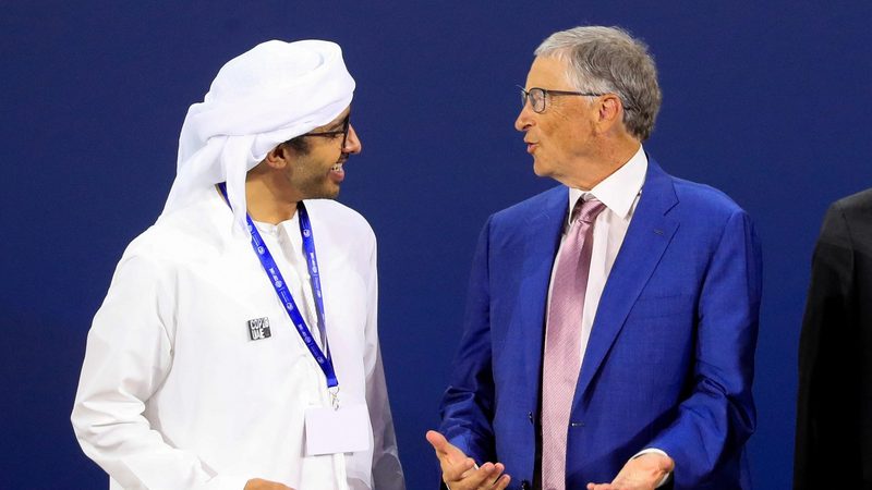 Co-founder of Microsoft, Bill Gates, with Sheikh Abdullah bin Zayed bin Sultan Al Nahyan at the Reaching the Last Mile Forum 2023