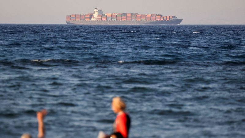 A container ship crosses the Gulf of Suez towards the Red Sea before entering the Suez Canal in Al-'Ain al-Sokhna, Egypt, in July