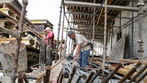 Building workers on site in Riyadh. Last mile funding opportunities 'remain very interesting', said one industry expert