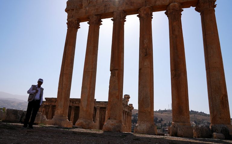 Tour guide at the Roman ruins of Baalbek. Tourism made up almost 26% of Lebanon's current account receipts in 2022