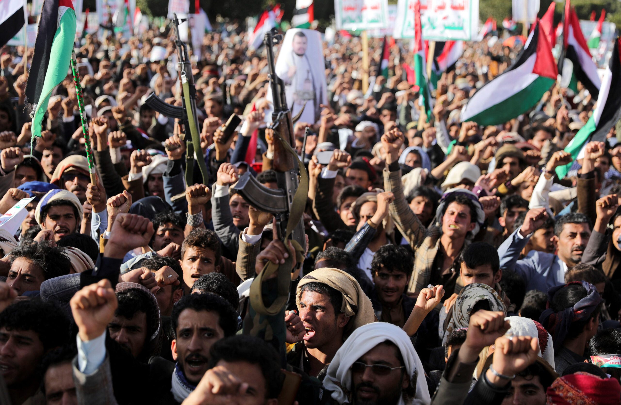 Houthi supporters in Sanaa protest at the US and UK airstrikes – but the military action has done little to shift oil prices