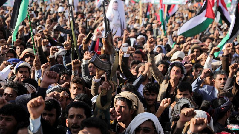 Houthi supporters in Sanaa protest at the US and UK airstrikes – but the military action has done little to shift oil prices