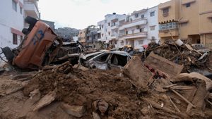Cars in the rubble of Derna. Jabal Al Akhdar, Marj and Derna account for 75% of the $1.65bn damage and losses