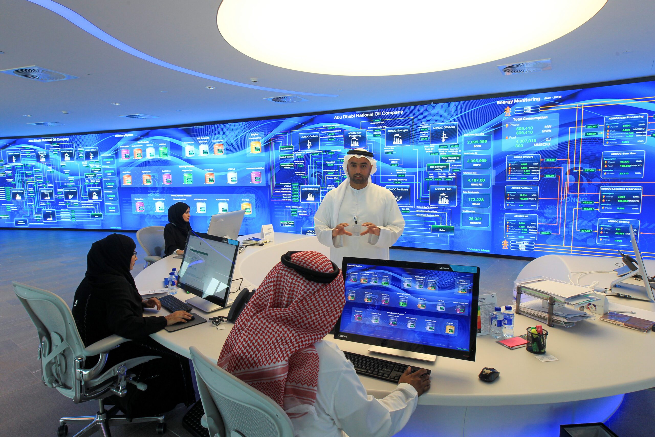 The Panorama Digital Command Centre at Adnoc HQ in Abu Dhabi. The company is targeting a carbon-capture capacity of 10 mtpa by 2030