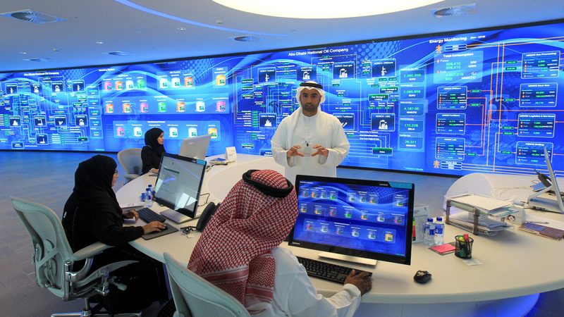The Panorama Digital Command Centre at Adnoc HQ in Abu Dhabi. The company is targeting a carbon-capture capacity of 10 mtpa by 2030