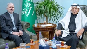 Iranian ambassador Alireza Enayati met with the President of the Federation of Saudi Chambers, Hassan bin Mujab Al-Huwaizi, in Riyadh in January